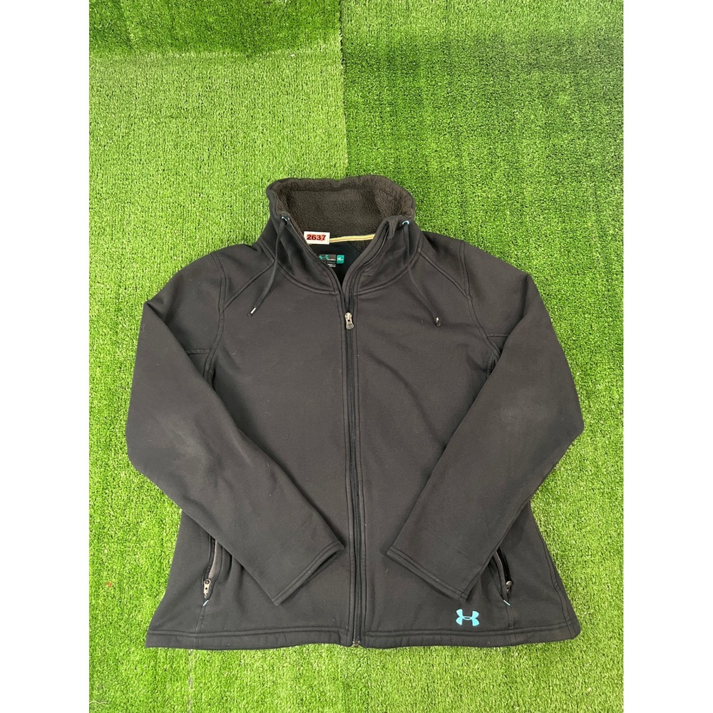 Under Armour Womens XL Black Softshell Fleece Lined Full Zip Jacket Semi-Fitted